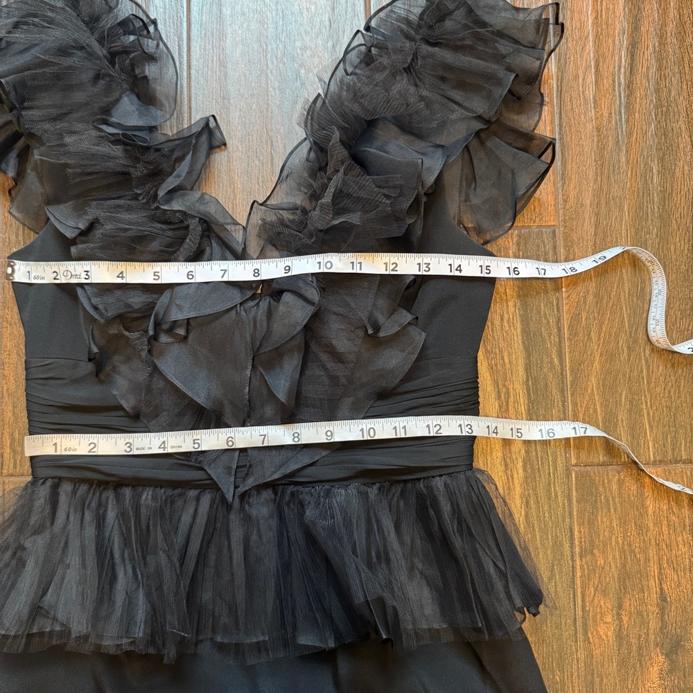 Marchesa Notte Black Silk Ruffle Peplum Maxi Column Gown Size 4 Sophisticated - Picture 11 of 14